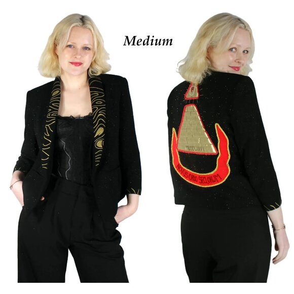Desperately Seeking 80s Pyramid Style Size Medium Black Glitter Susan Jacket - Picture 1 of 11